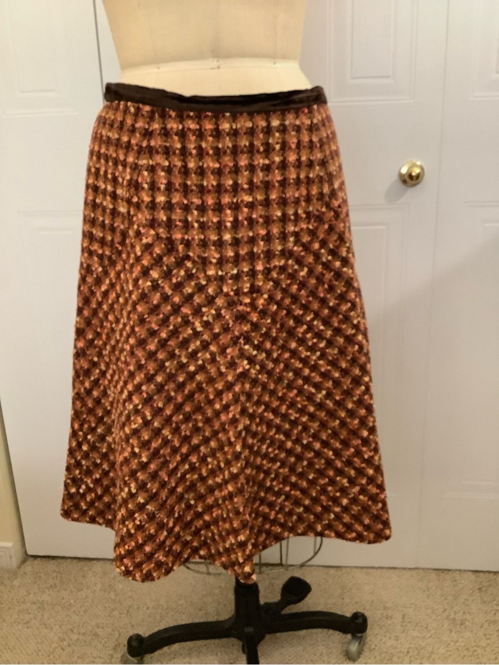 A-Line Brown Tweed Skirt with Subtle Multicolor Weave